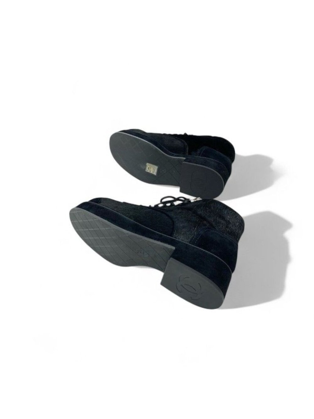 Chanel Boots Short Shoes Haraco Suede Shearling Black Coco Mark Ankle - Picture 6 of 10